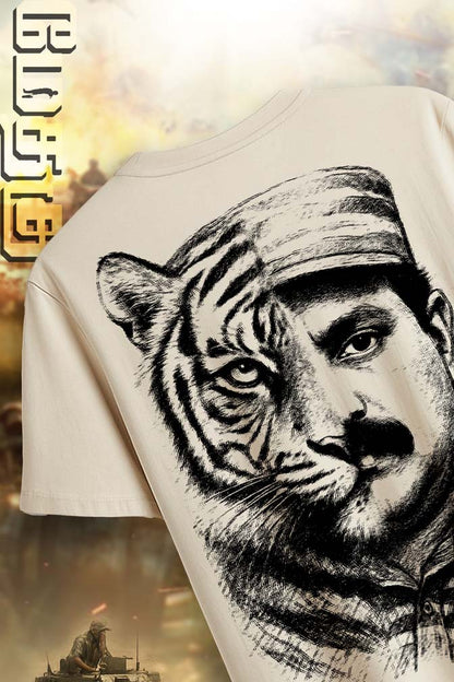 Half Prabhakaran Half Tiger Theme Regular Fit Men tshirt- Beige