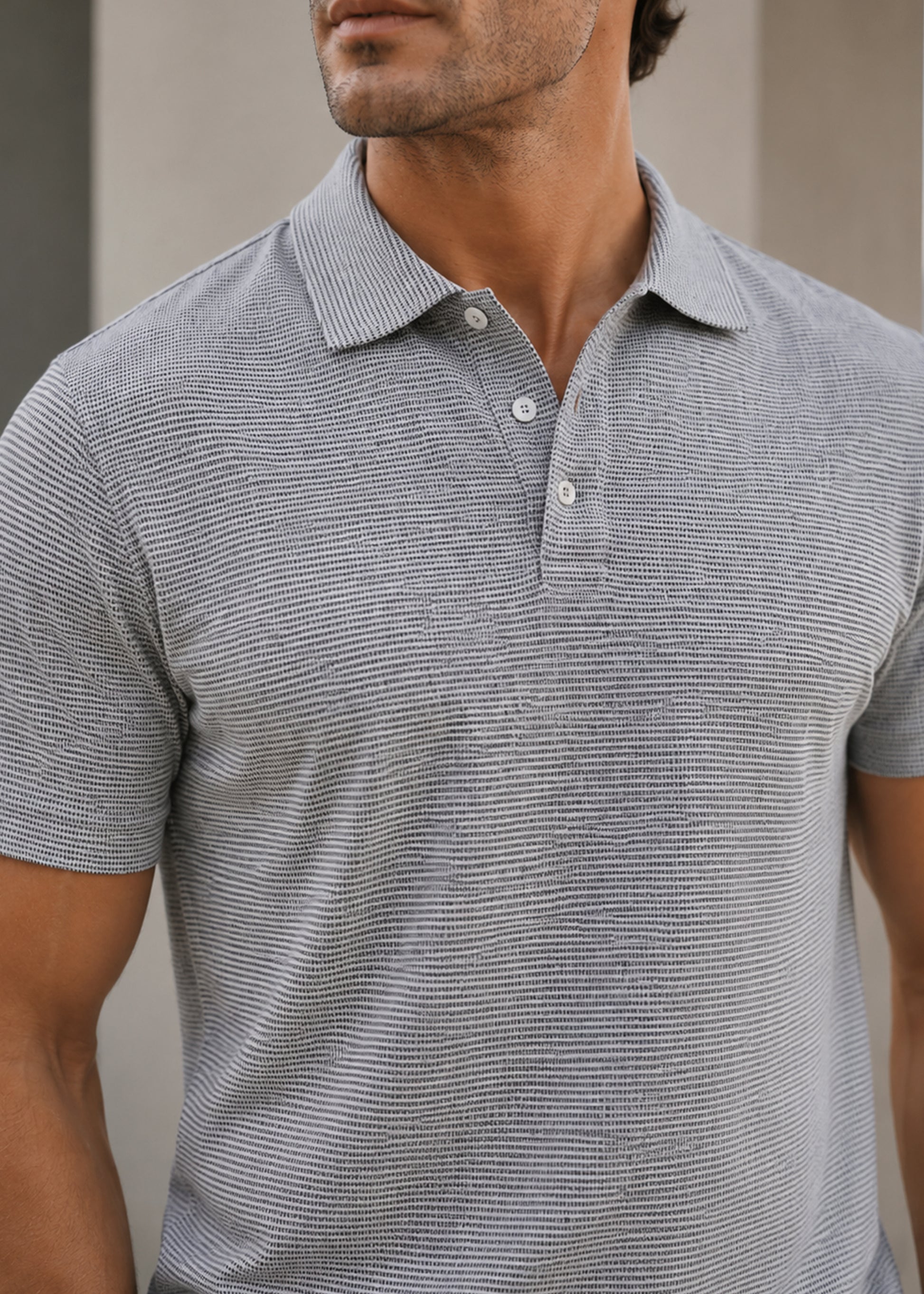 J&JP Men Soft Blue Stripe Pattern Polo T-Shirt