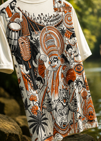 Nritha Vaibhavam Orange Oversized T-Shirt – Kerala Onam Performance Edition | J&JP