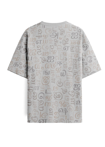 Men's Tamil Letters All Over Print Tshirt- Grey