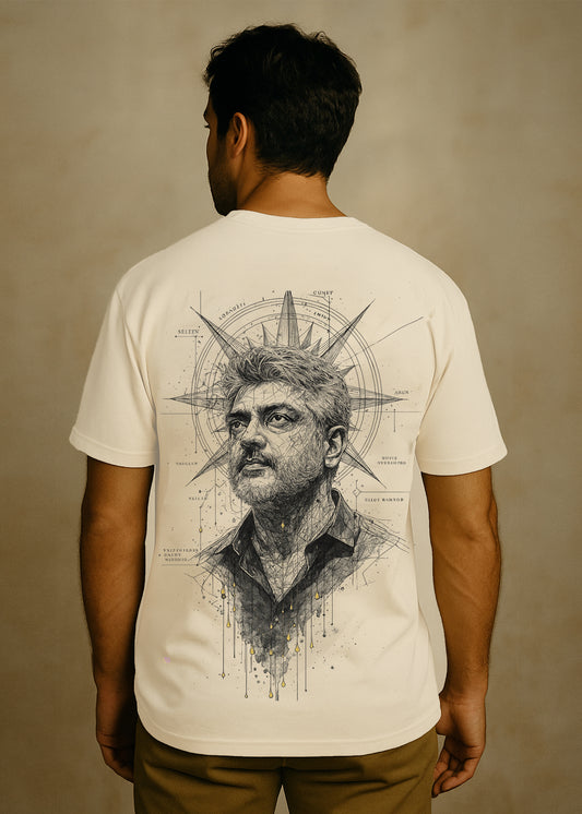 GOAT Series Iconic Ajith Back Graphic Printed Regular Fit T-Shirt for Men- Beige