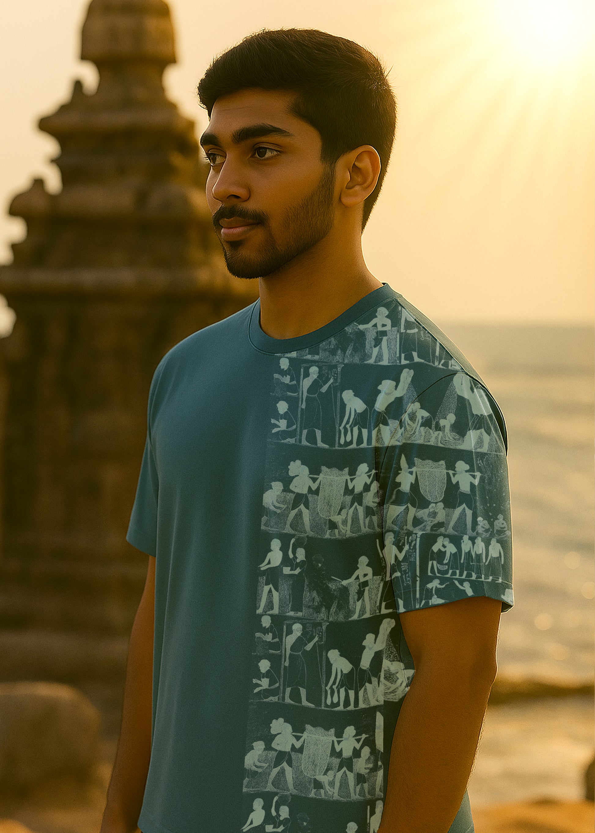 J&JP Men's NeIthal Printed Five Sleeve T-shirt- Blue