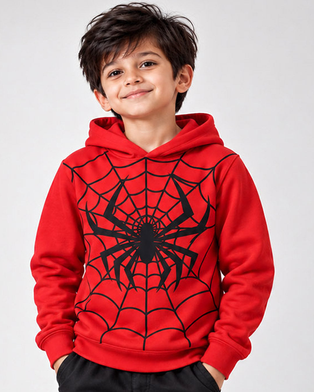 J&JP Boys Red Spider Themed Printed Full Sleeve Hoodie