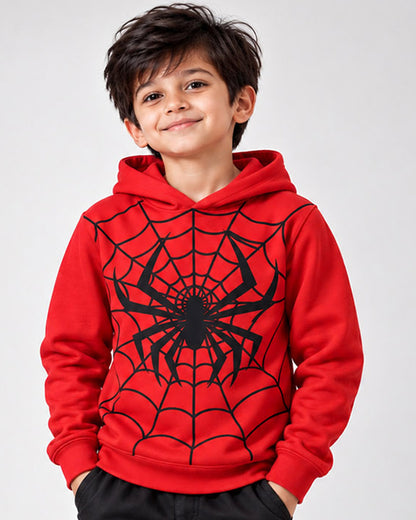 J&JP Boys Red Spider Themed Printed Full Sleeve Hoodie