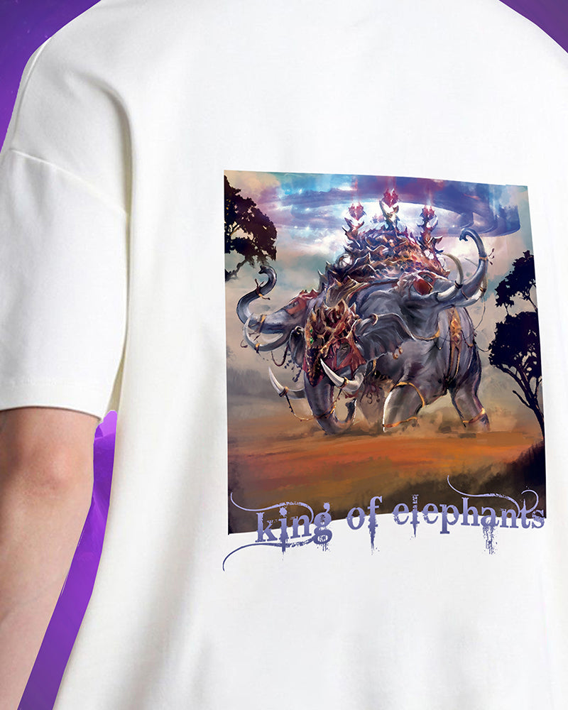 J&JP Men Airavath Tamil Tshirt Oversized -White