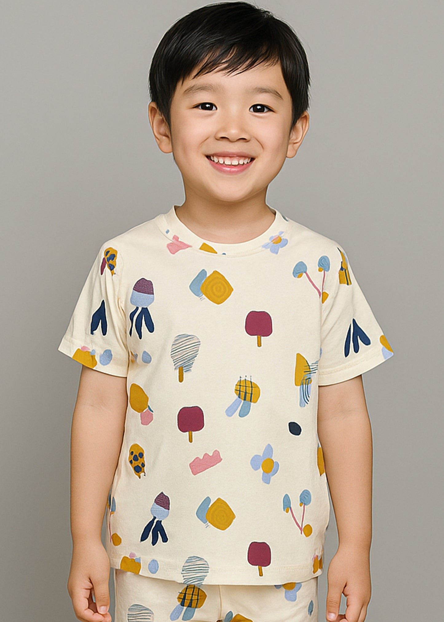 J&JP Kids Fruits Printed T-Shirt & shorts Set- Peach