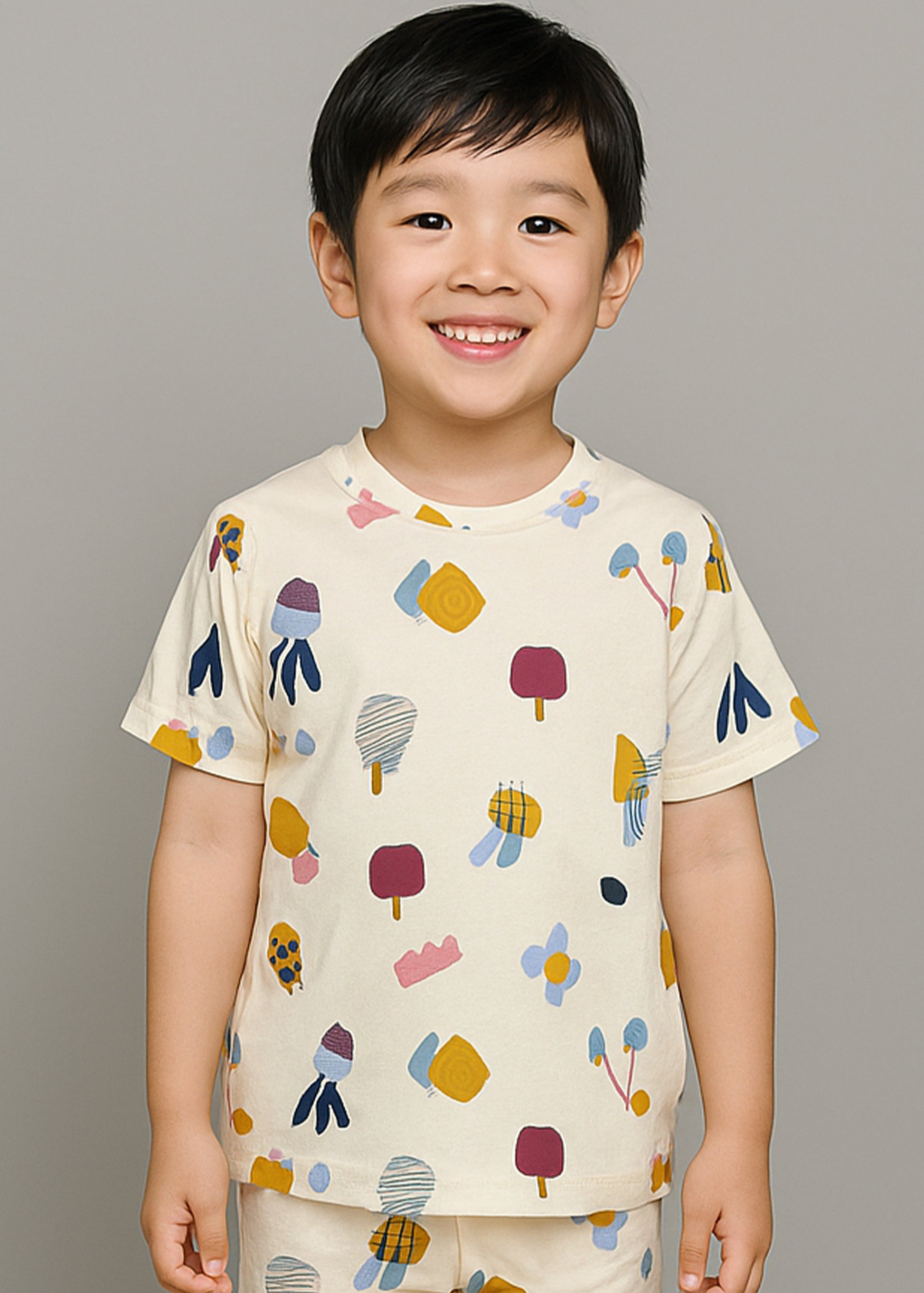 J&JP Kids Fruits Printed T-Shirt & shorts Set- Peach
