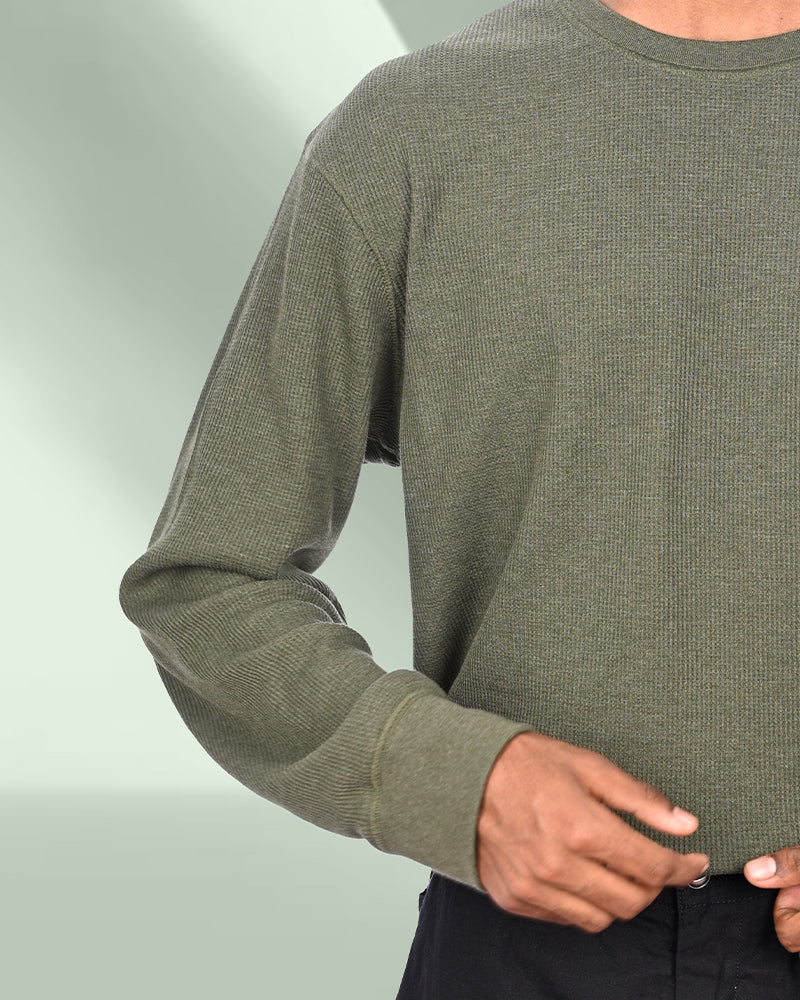 J&JP Men's Textured Full sleeve Tshirt-Olive