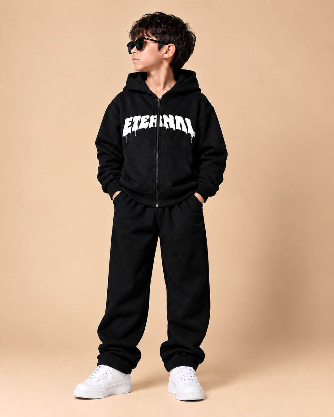 J&JP Boys Black Zipper Hoodie and Track Pant Set