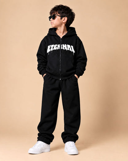 J&JP Boys Black Zipper Hoodie and Track Pant Set