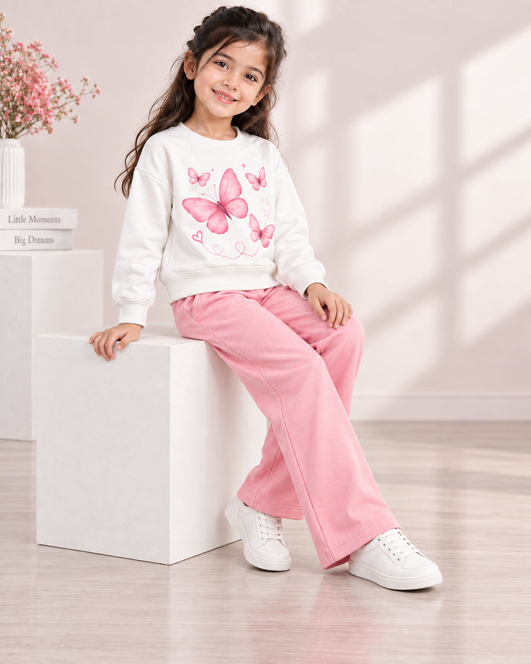 J&JP Girls Butterfly Printed Sweatshirt and Pant Set