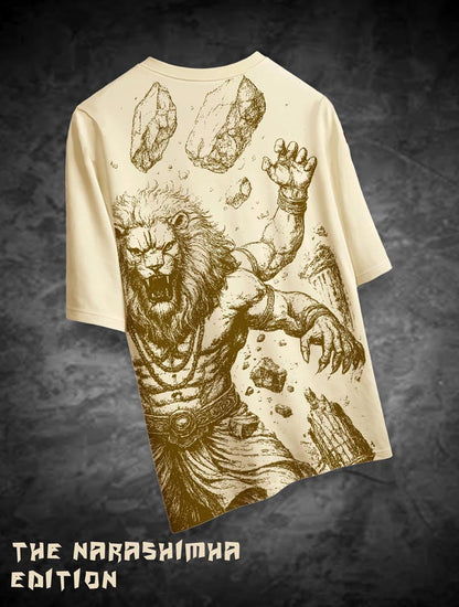 Maha Avatar Narashimar - Beige Artistic T-Shirt