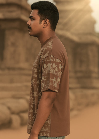 J&JP Men's Mullai Printed Five Sleeve T-shirt- Brown