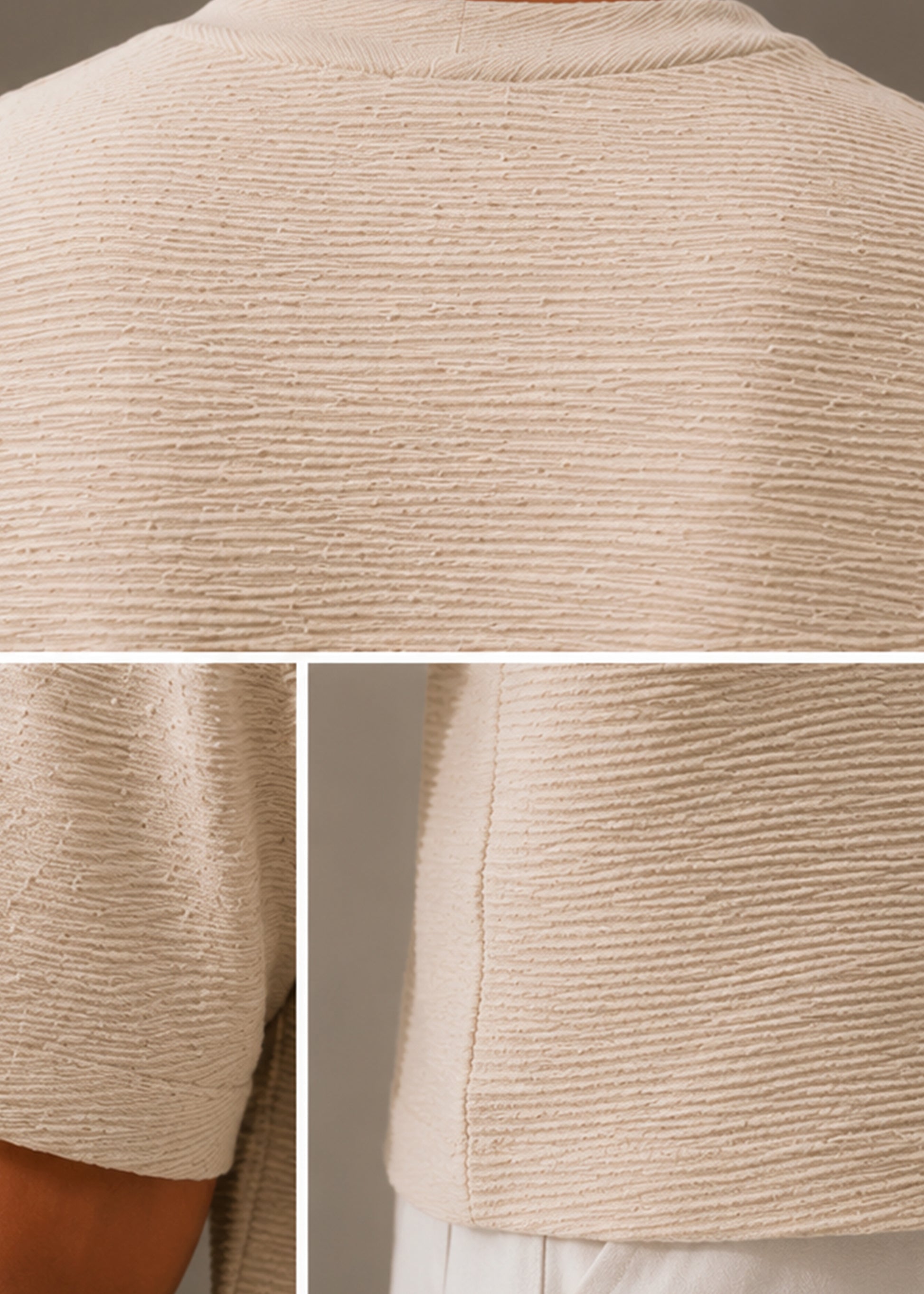 J&JP Luxury Light Beige Soid Crew Neck Mens T-Shirt
