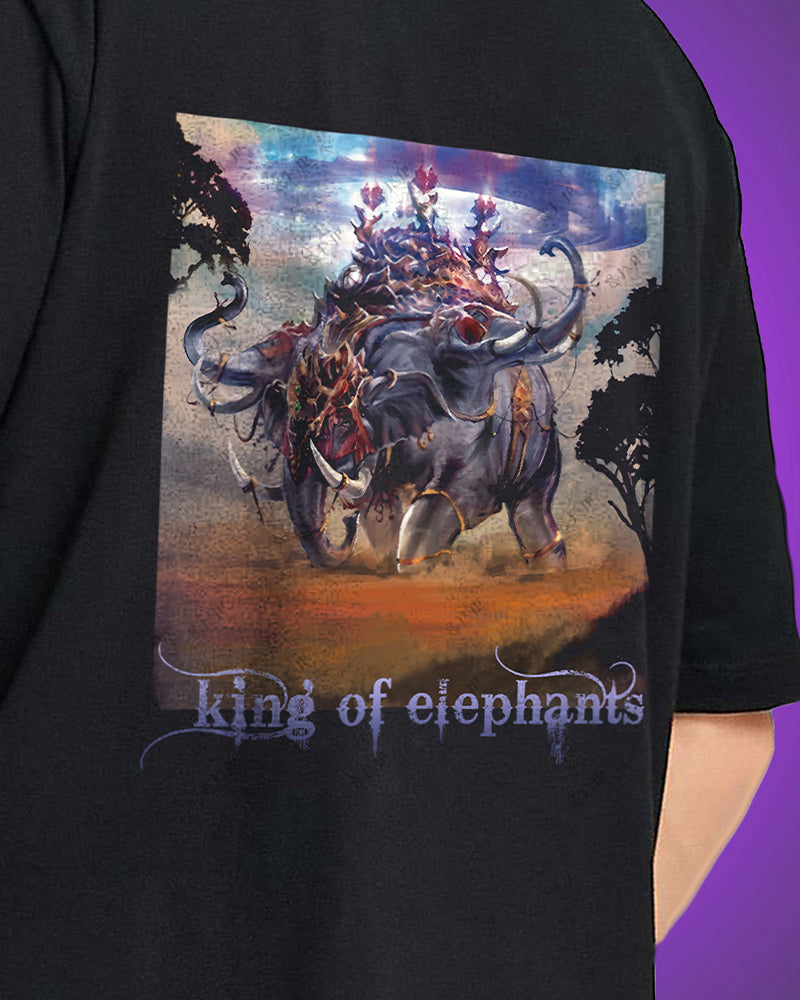 J&JP Men Airavath The King of elephants Tamil Tshirt Oversized - Black