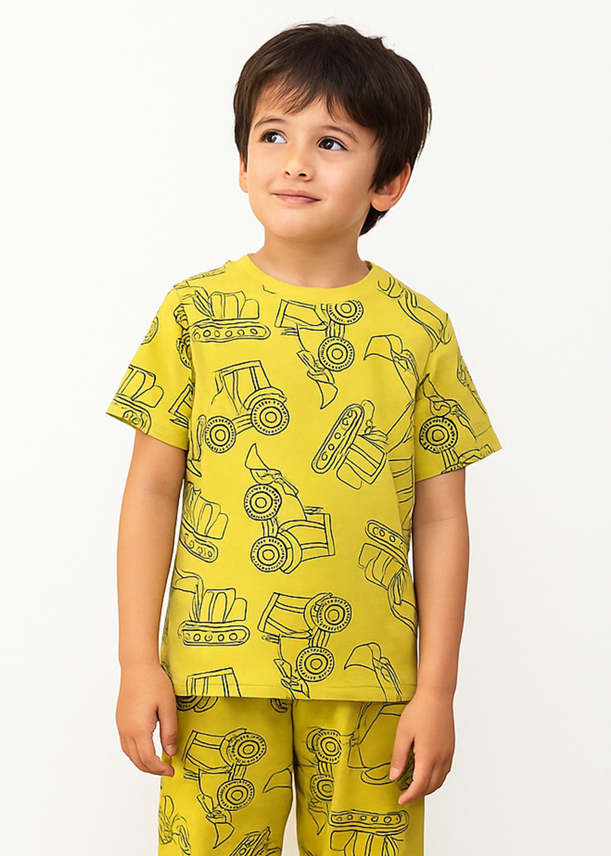 J&JP Kids Printed Half Sleeve T-shirt and Pant Set- Yellow