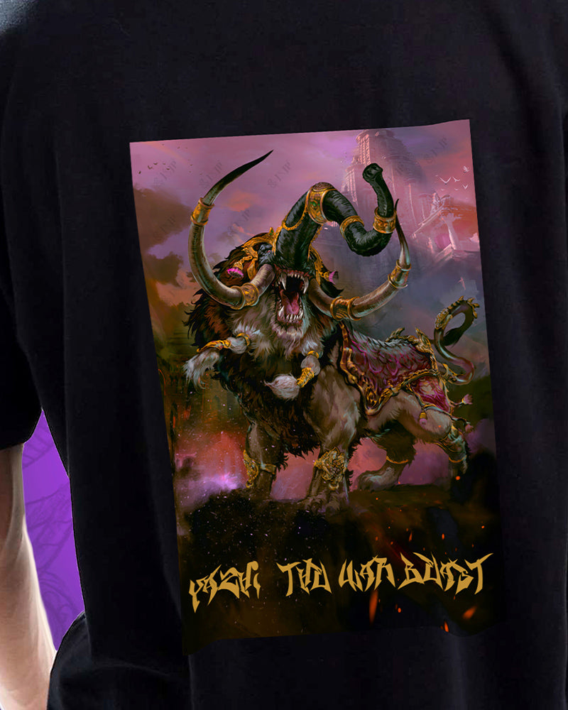 J&JP Yazhi The War Beast Men Oversized T-Shirt - Black