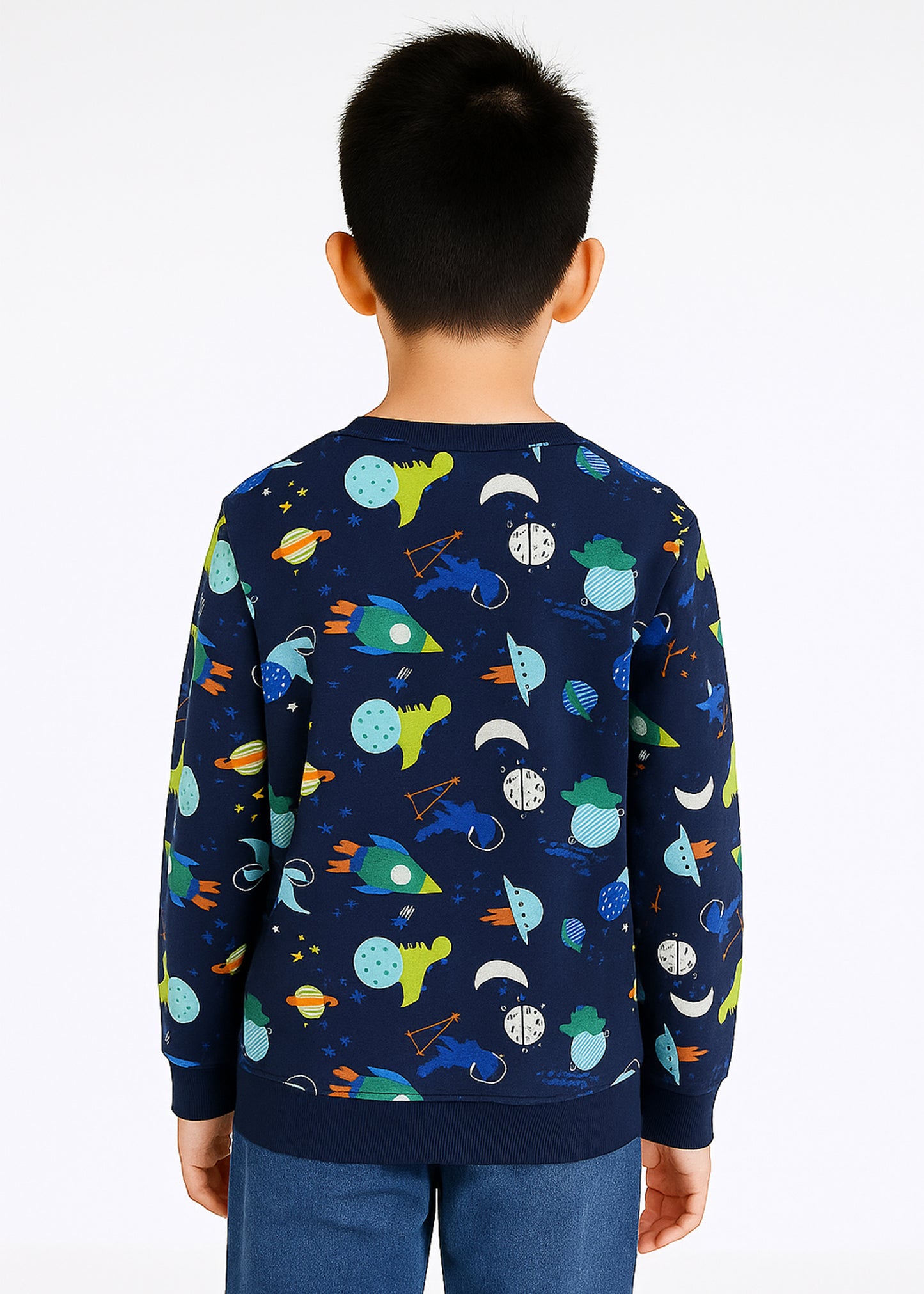 J&JP Boys Printed Full Sleeve T-Shirt- Navy Blue