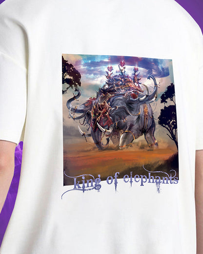 J&JP Men Airavath The King of elephants Tamil Tshirt Oversized - White