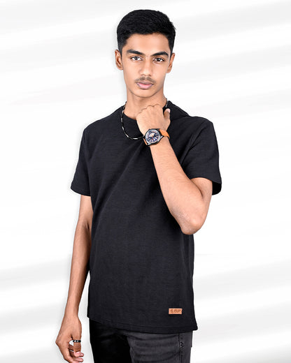 J&JP Men's Solid Tshirt -Black