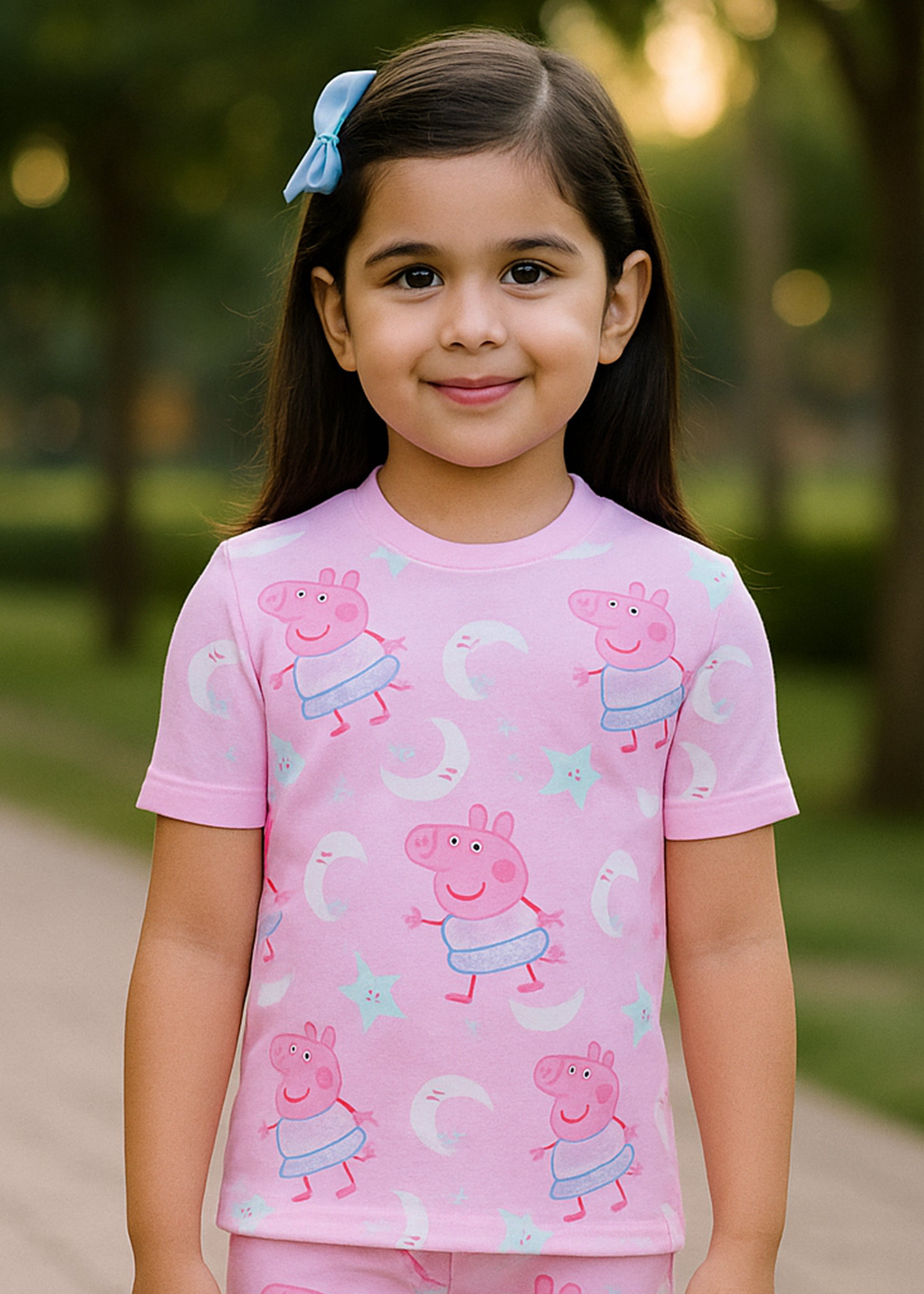 J&JP Kids Cartoon Printed T-Shirt & shorts Set- pink