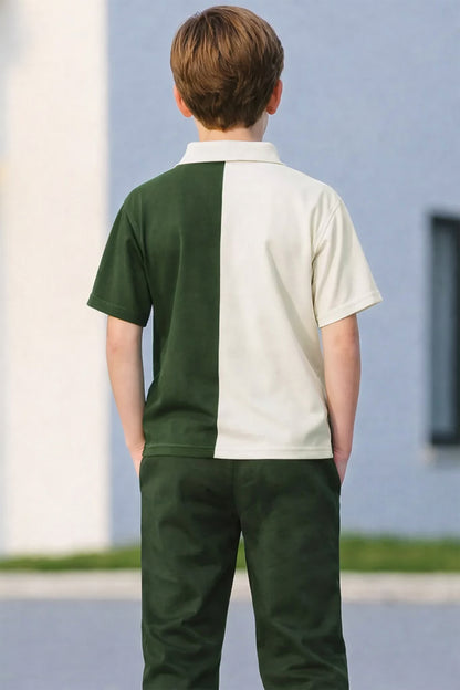 J&JP Boys Color Blocked Polo T-Shirt with Joggers Pant Set