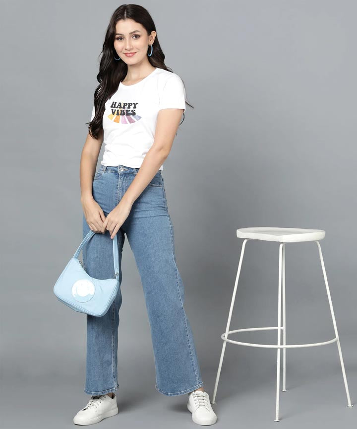 Women happy vibes white tshirt
