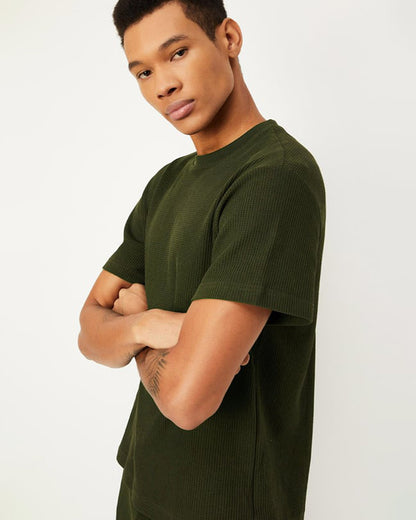 Men's Standard Fit Waffle T-Shirt-Olive Green