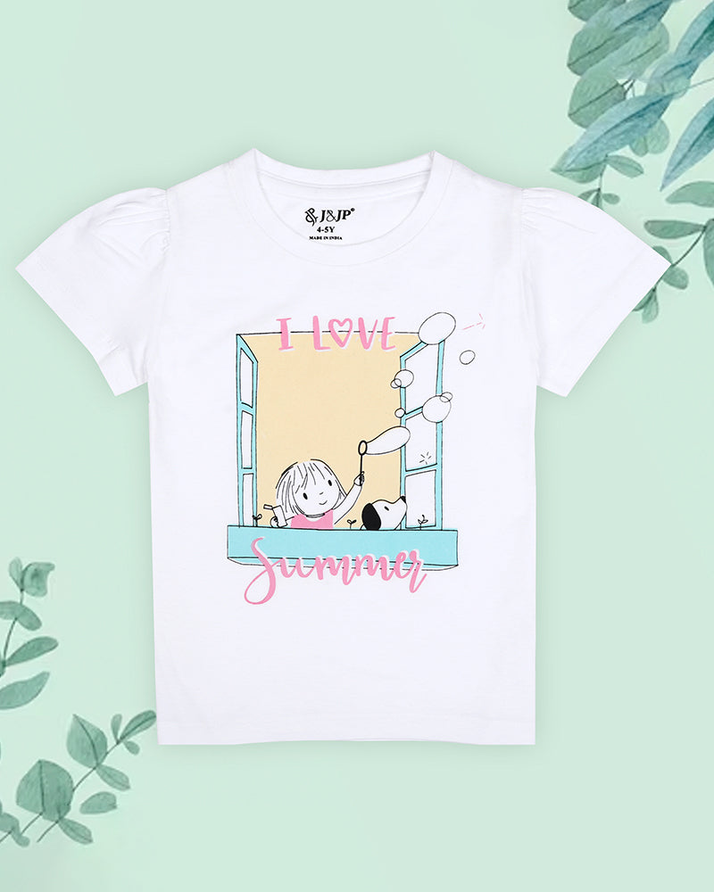 J&JP Kids Girls Printed T-shirt and Pant Set