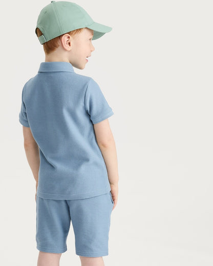 J&JP Boys Solid Polo Blue T-Shirt and Shorts Set
