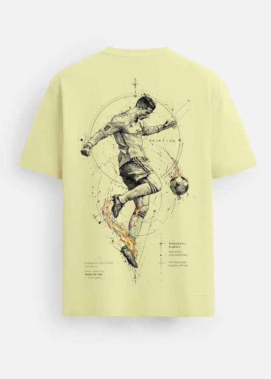 GOAT Series Iconic Ronaldo Back Graphic Printed Regular Fit T-Shirt for Men- Lemon Yellow
