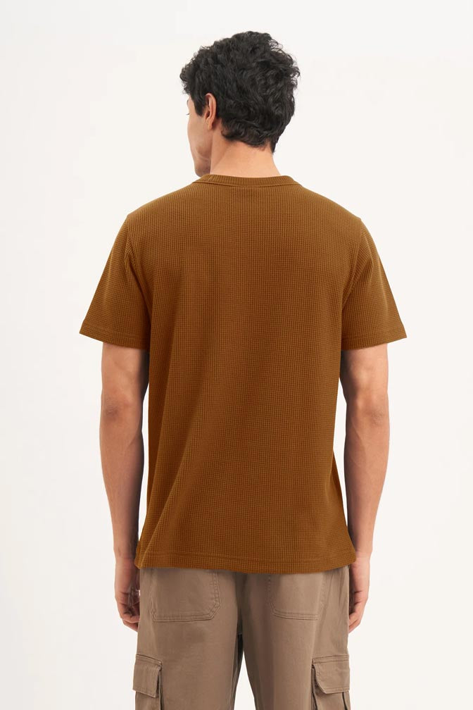 Men's Standard Fit Waffle T-Shirt- Brown