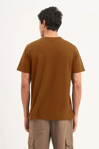 Men's Standard Fit Waffle T-Shirt- Brown
