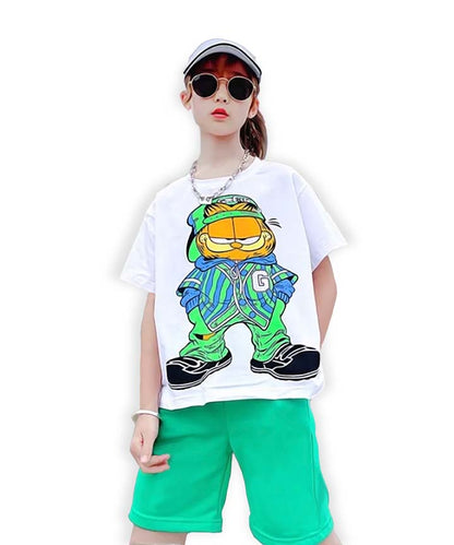 J&JP Kids Girls oversized Front and Back Printed T-shirt and Shorts Set