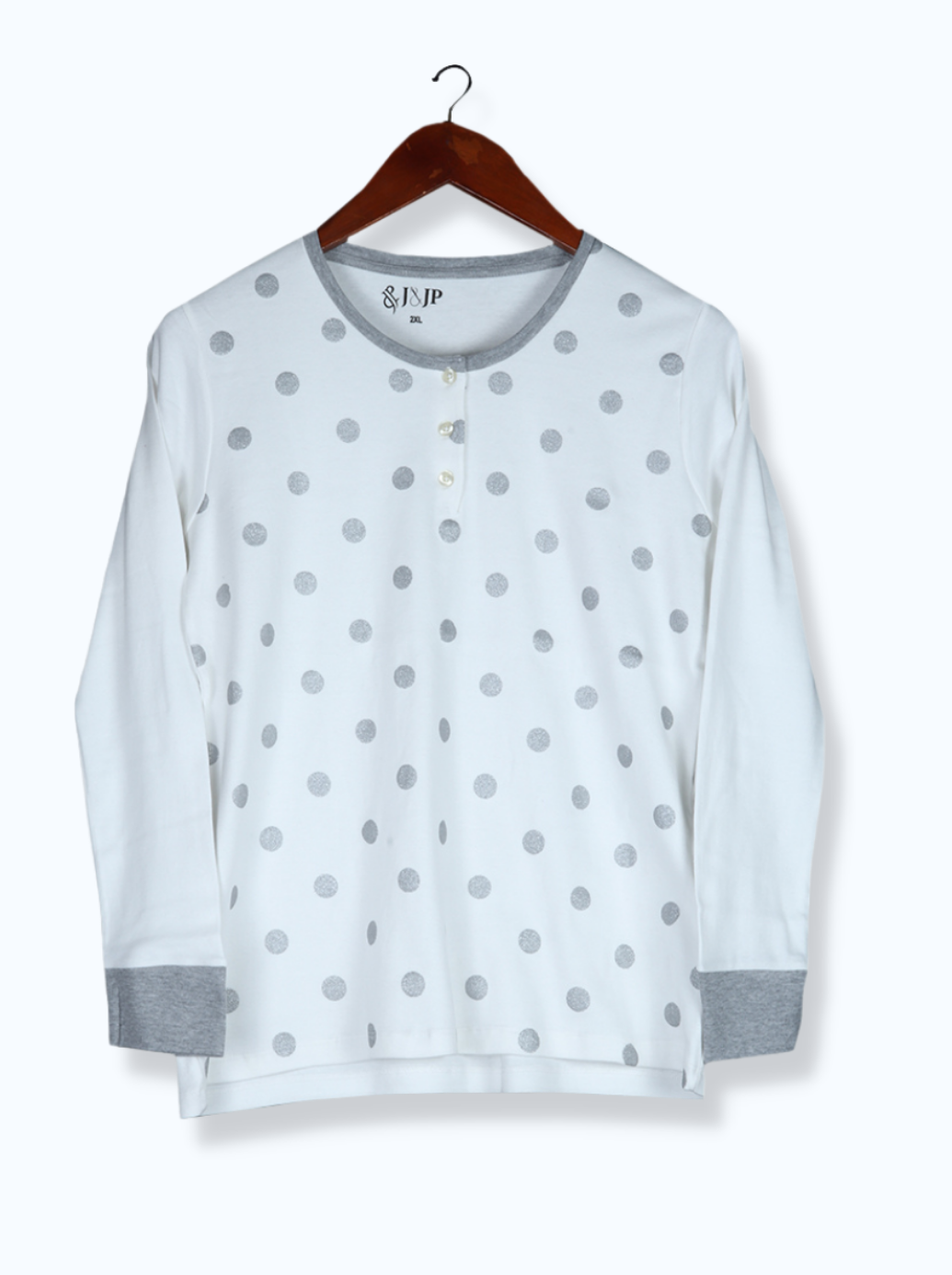Women Grey Full sleeve Polka Print Cotton T-Shirt