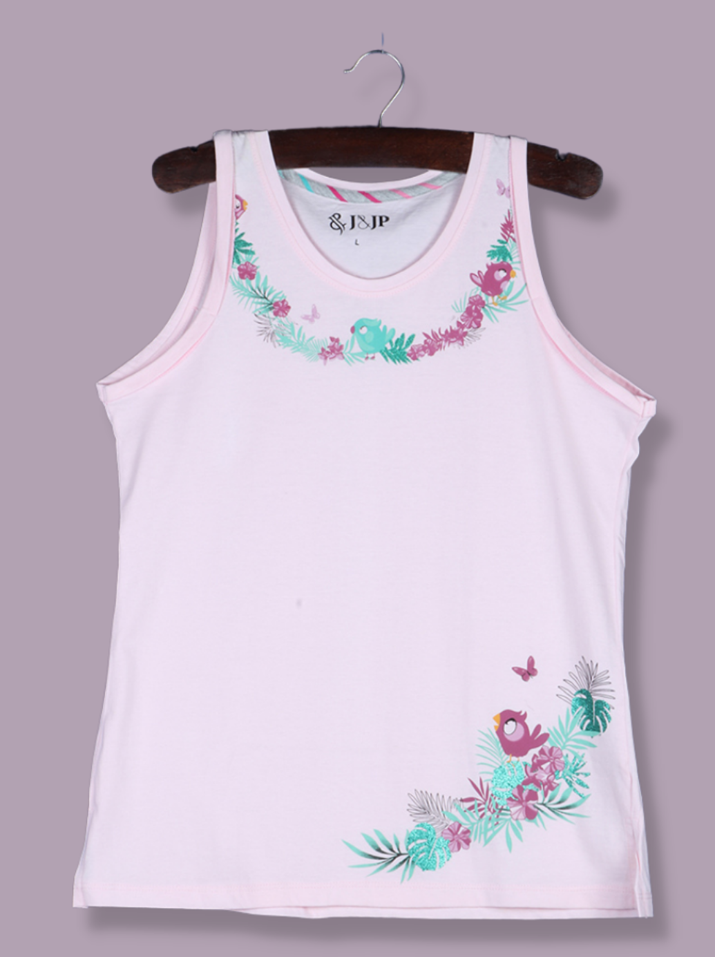 Women Pink Sleeveless Printed Cotton jersey knit T-Shirt