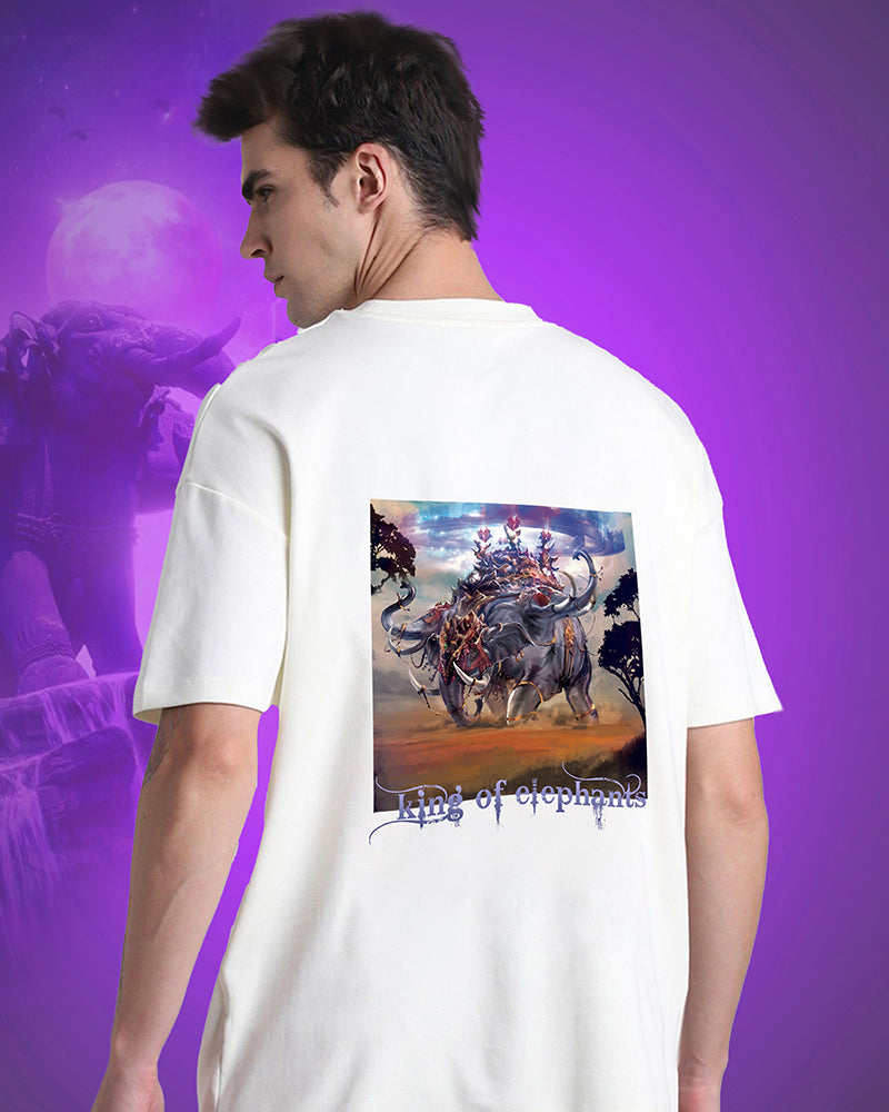 J&JP Men Airavath Tamil Tshirt Oversized -White