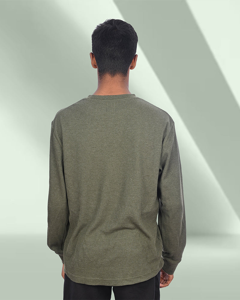 J&JP Men's Textured Full sleeve Tshirt-Olive