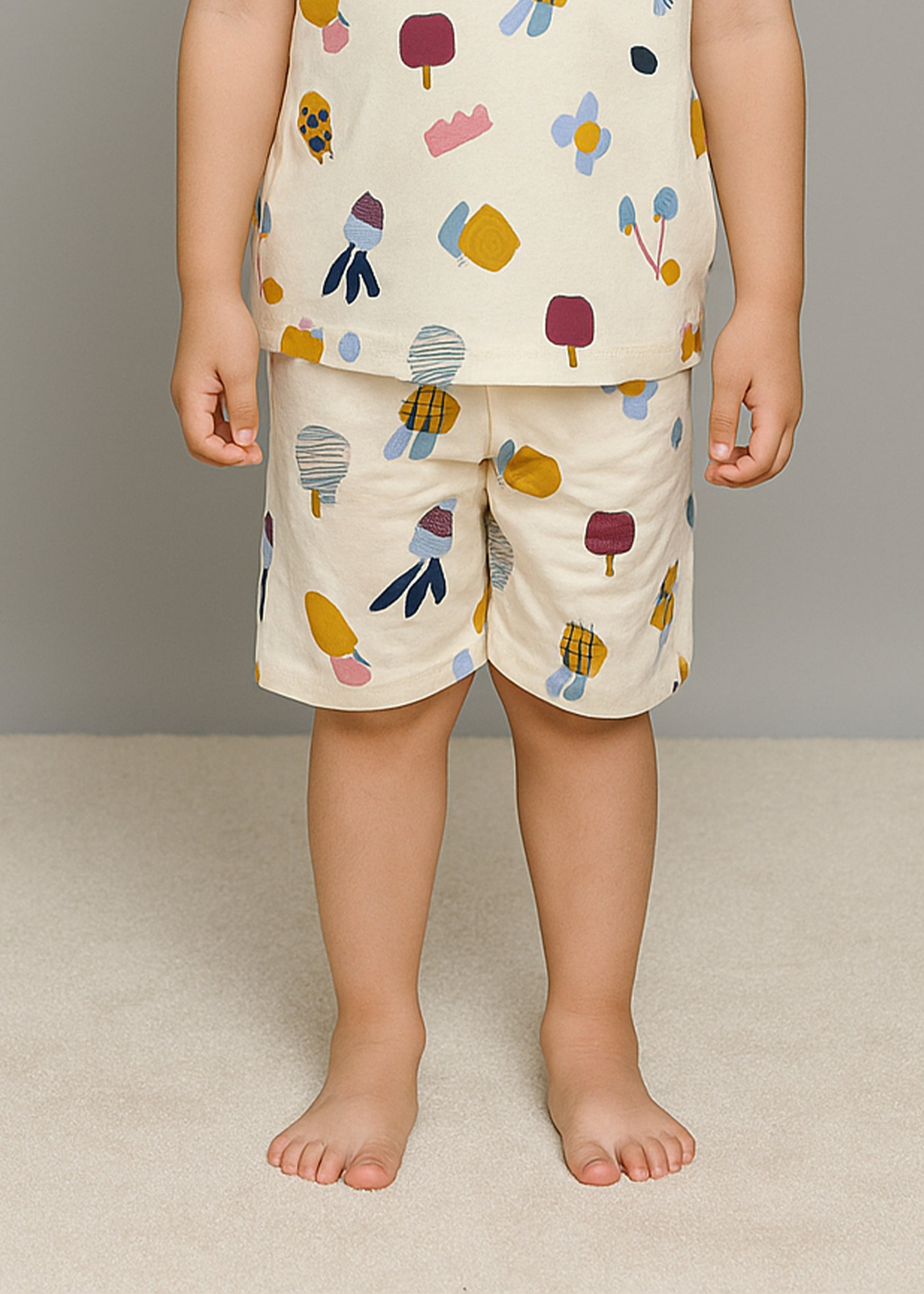 J&JP Kids Fruits Printed T-Shirt & shorts Set- Peach