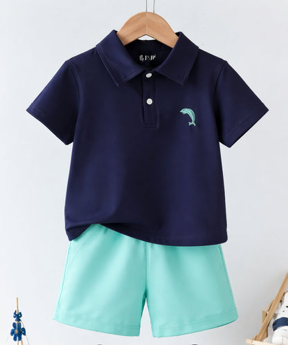 J&JP Boys Solid Dolphin Polo T-Shirt and Shorts Set