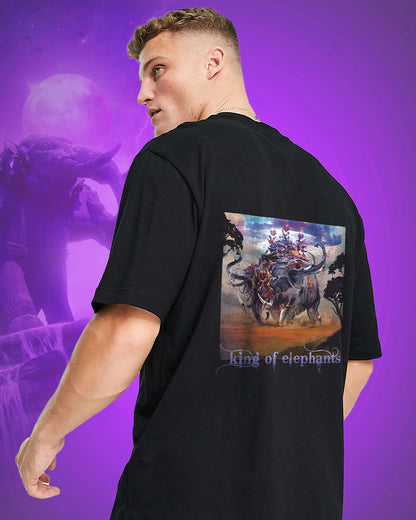 J&JP Men Airavath The King of elephants Tamil Tshirt Oversized - Black