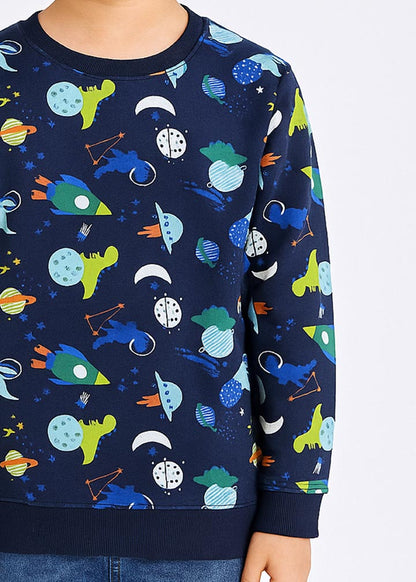 J&JP Boys Printed Full Sleeve T-Shirt- Navy Blue