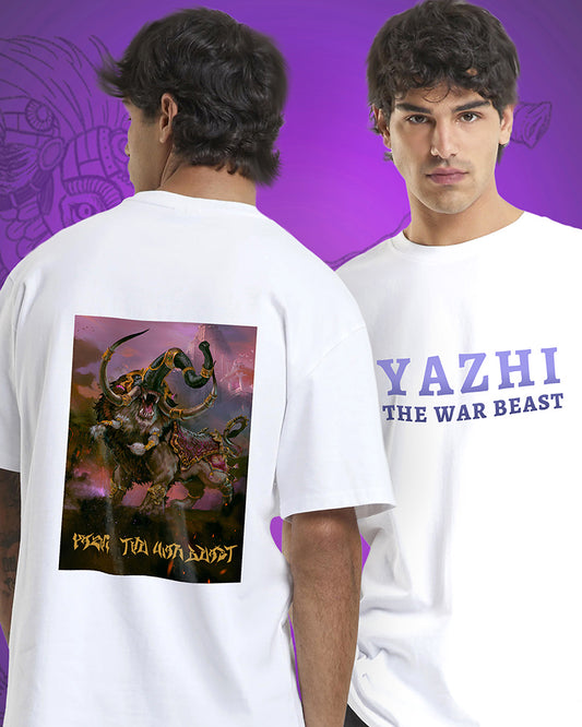 J&JP Men Yazhi The war beastTamil Tshirt Oversized - White