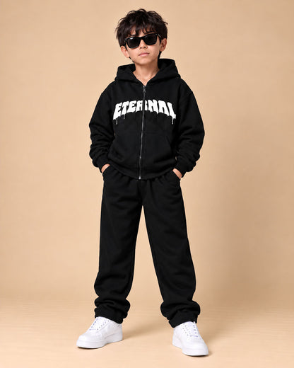 J&JP Boys Black Zipper Hoodie and Track Pant Set