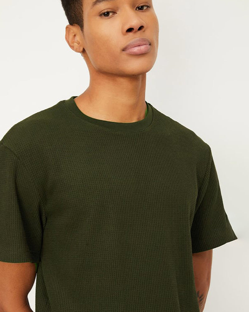 Men's Standard Fit Waffle T-Shirt-Olive Green