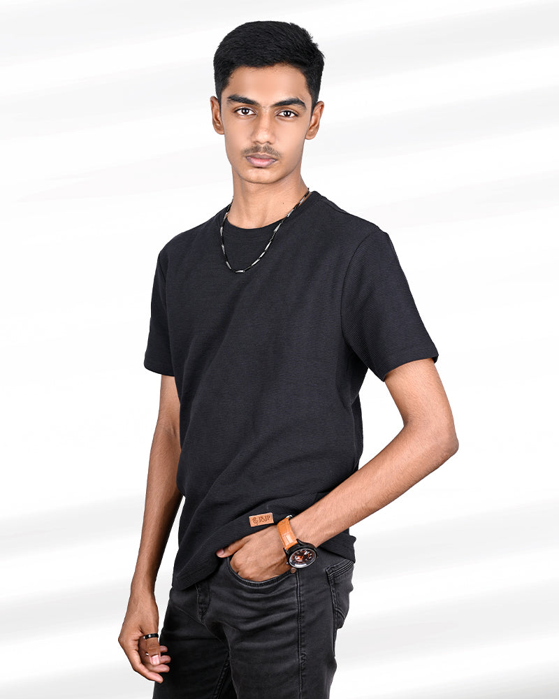 J&JP Men's Solid Tshirt -Black
