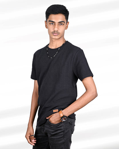 J&JP Men's Solid Tshirt -Black