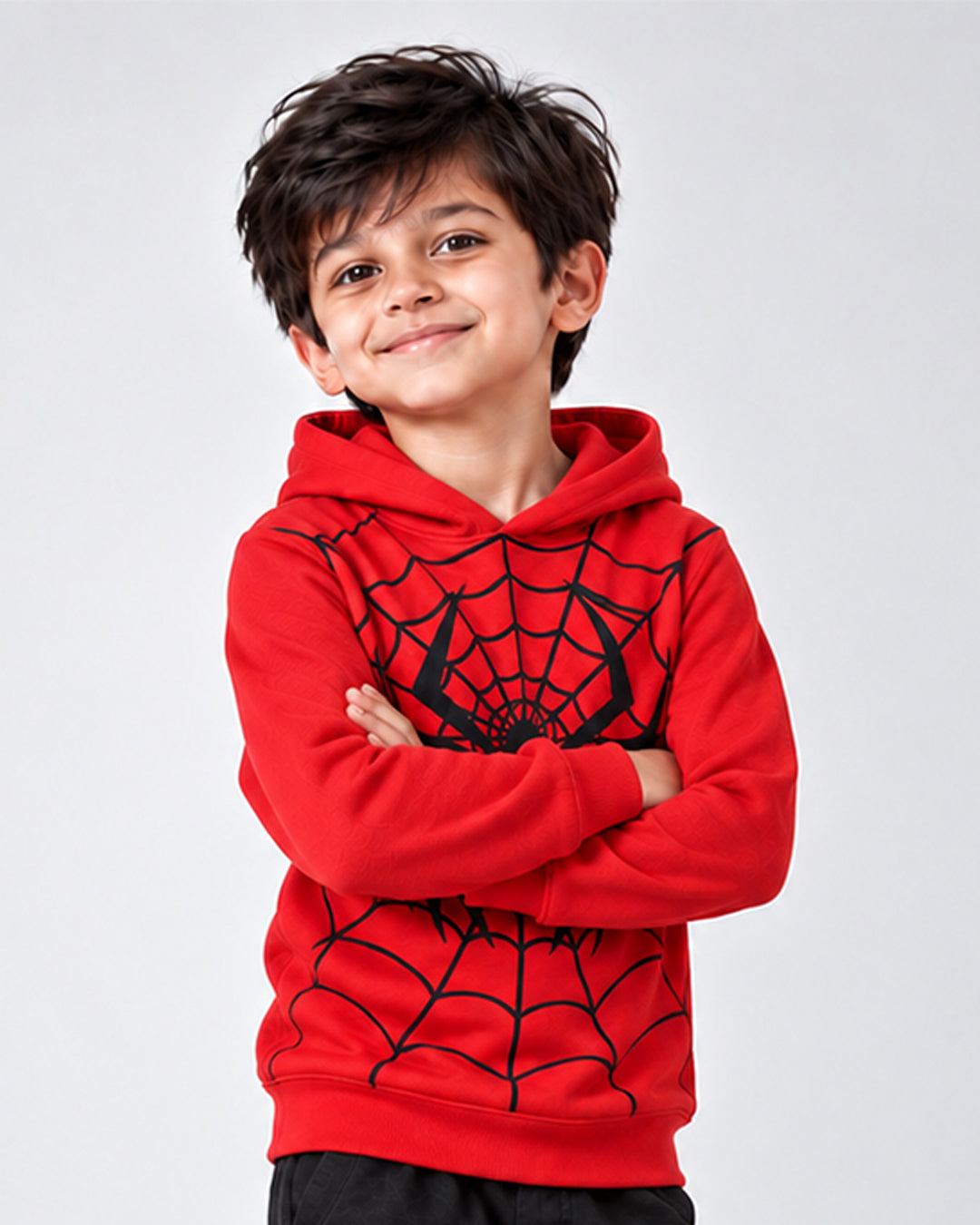J&JP Boys Red Spider Themed Printed Full Sleeve Hoodie