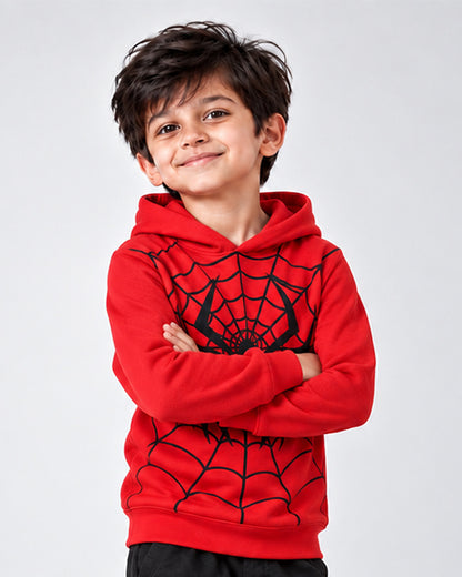 J&JP Boys Red Spider Themed Printed Full Sleeve Hoodie