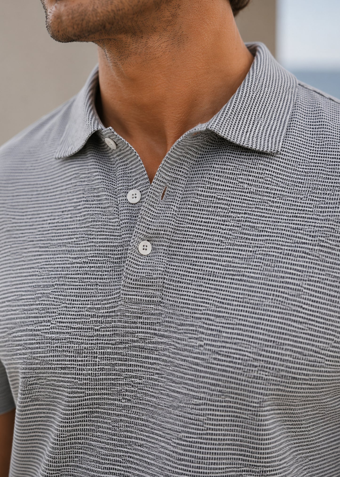 J&JP Men Soft Blue Stripe Pattern Polo T-Shirt